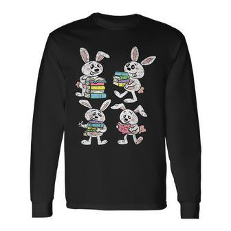 Bunny Reading Books Easter Rabbit Bookworm Spring Long Sleeve T-Shirt - Seseable