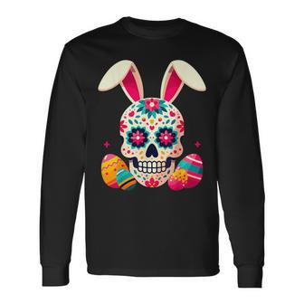 Bunny Sugar Skull Rabbit La Catrina Easter Day Of Dead Long Sleeve T-Shirt - Seseable