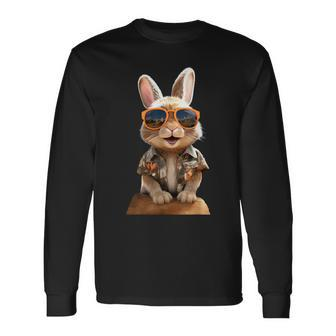 Bunny With Sunglasses Rabbit Brown Hare Cute Bunnies Long Sleeve T-Shirt - Thegiftio UK
