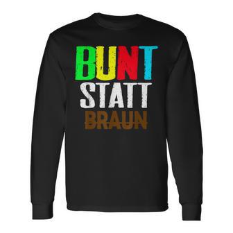 Bunt Statt Braun Langarmshirts, Farbblock-Schrift Design, Schwarzes Tee - Seseable