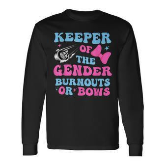Burnouts Or Bows Keeper Of Gender Baby Reveal Party Long Sleeve T-Shirt - Monsterry