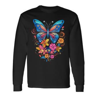 Butterfly With Flowers I Aesthetic Butterfly Long Sleeve T-Shirt - Thegiftio UK