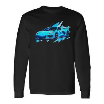 C8 Retro Rapid Blue Supercar Sports Car Vintage C8 Long Sleeve T-Shirt - Monsterry