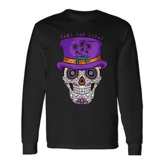 Cabo San Lucas Sugar Skull & Hat Souvenir Long Sleeve T-Shirt - Monsterry DE