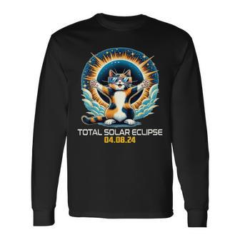 Calico Cat Taking Selfie Solar Eclipse Long Sleeve T-Shirt | Mazezy