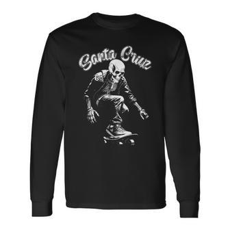 California City Santa Cruz Skeleton Surfing Skateboard Long Sleeve T-Shirt - Monsterry