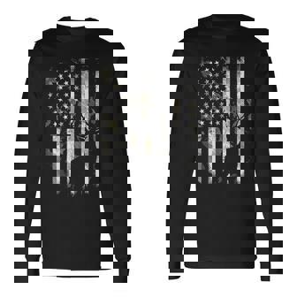 Camo American Flag Deer Elk Buck Hunting Usa Hunter Long Sleeve T-Shirt | Mazezy