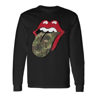 Camo Lips And Tongue Military 4Th Of July Long Sleeve T-Shirt - Monsterry DE