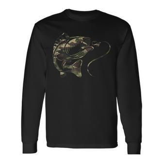 Camouflage Bass Fishing Angler Camo Hook Line Long Sleeve T-Shirt - Monsterry