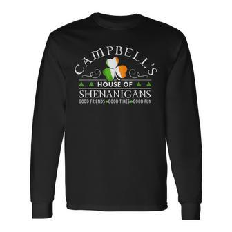 Campbell House Of Shenanigans Irish Family Name Long Sleeve T-Shirt - Seseable