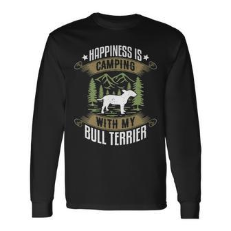 Camping With Bull Terrier Camp Lover Camping And Dogs Long Sleeve T-Shirt | Mazezy