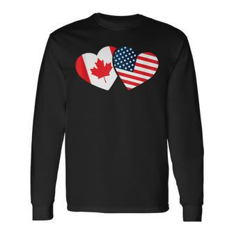 Canada Usa Flag Heart Canadian Americans Love Cute Long Sleeve T-Shirt - Monsterry CA