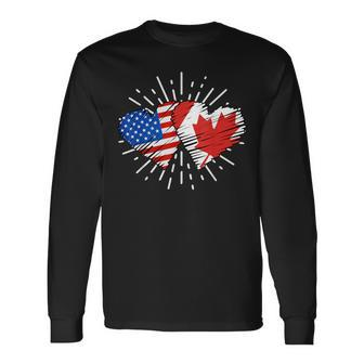 Canada Usa Friendship Heart With Flags Matching Long Sleeve T-Shirt - Monsterry