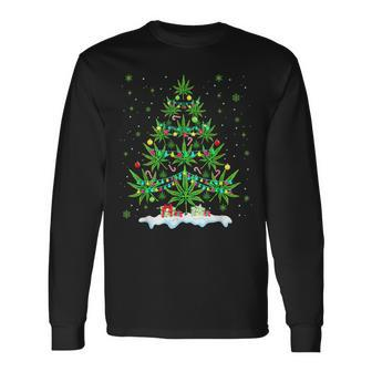 Cannabis Christmas Tree Xmas Smoking Weed Marijuana Long Sleeve T-Shirt - Monsterry DE