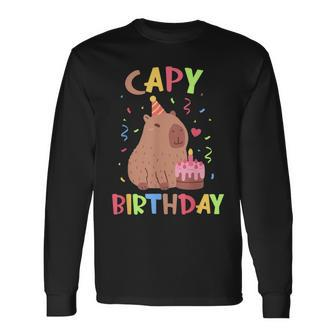 Capy Birthday Capybara Animals Boys Girls Bday Long Sleeve T-Shirt - Monsterry