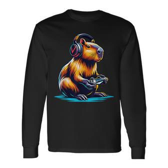 Capybara Capybara Rodent & Video Games Lover Long Sleeve T-Shirt - Thegiftio UK