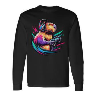 Capybara Capybara Rodent & Video Games Lover Long Sleeve T-Shirt | Mazezy