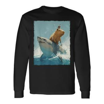 Capybara Is Riding A Shark Long Sleeve T-Shirt | Mazezy