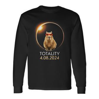 Capybara Solar Eclipse 2024 Glasses Long Sleeve T-Shirt - Monsterry