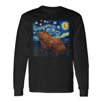 Capybara Van Gogh Style Starry Night Long Sleeve T-Shirt - Monsterry UK