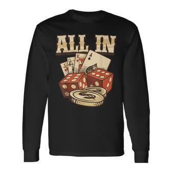 All In Card Game Playing Cards Poker Player Gambling Casino Long Sleeve T-Shirt - Thegiftio UK