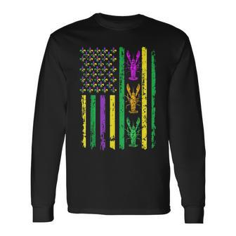 Carnival Mardi Gras Usa American Flag Crawfish Parade Outfit Long Sleeve T-Shirt | Mazezy