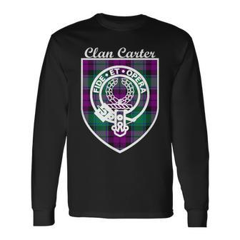 Carter Surname Last Name Scottish Clan Tartan Badge Crest Long Sleeve T-Shirt - Seseable