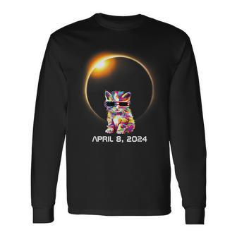 Cat 2024 Solar Eclipse Totality Glasses Long Sleeve T-Shirt - Monsterry UK