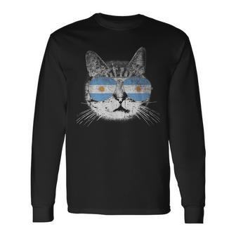 Cat Argentina Flag Country Retro Women Long Sleeve T-Shirt - Monsterry AU