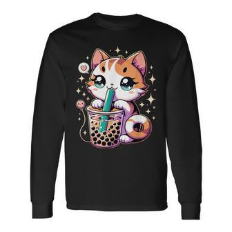 Cat Boba Japanese Kawaii Anime Kitty Bubble Tea Neko N Long Sleeve T-Shirt - Monsterry CA