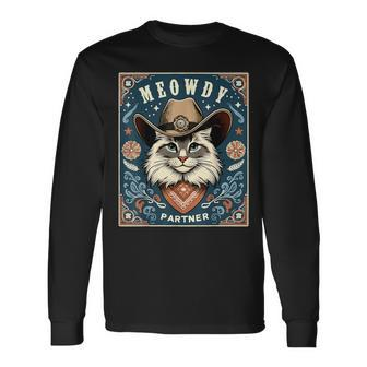 Cat Cowboy Mashup Meowdy Partner Poster Western Long Sleeve T-Shirt | Mazezy