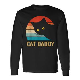 Cat Daddy Vintage Retro Black Cats Dad Fathers Day Long Sleeve T-Shirt - Monsterry DE