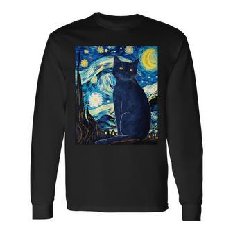 Cat Lover Vincent Van Gogh Inspired Starry Night Long Sleeve T-Shirt - Thegiftio UK