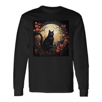 Cat Moon Flowers Graphic Long Sleeve T-Shirt - Monsterry AU