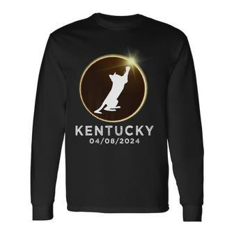 Cat Playing Fire Ring Total Solar Eclipse 2024 Kentucky Long Sleeve T-Shirt - Monsterry