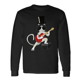 Cat Playing Guitar Heavy Metal Rock Guitarists Lover Long Sleeve T-Shirt - Monsterry UK