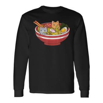 Cat Ramen Noodle Bowl Anime Kawaii Neko Long Sleeve T-Shirt - Thegiftio