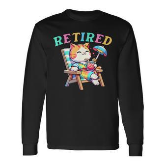 Cat Retired Retirement Plan Meow Animal Lover Long Sleeve T-Shirt - Monsterry UK