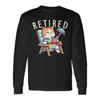 Cat Retired Retirement Plan Meow Animal Lover Long Sleeve T-Shirt - Monsterry UK