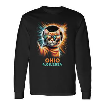 Cat Taking A Selfie Total Solar Eclipse 2024 Ohio Long Sleeve T-Shirt - Monsterry AU