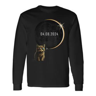 Cat Total Solar Eclipse 2024 Totality Cat Glasses Long Sleeve T-Shirt - Monsterry