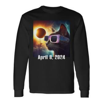 Cat Wearing Solar Glasses Eclipse Colorful Pop Culture Long Sleeve T-Shirt - Monsterry