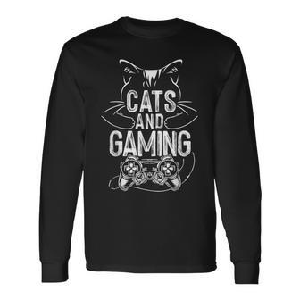 Cats And Gaming For Gamer Cat Lover Cat Mom Cat Dad Long Sleeve T-Shirt - Thegiftio UK