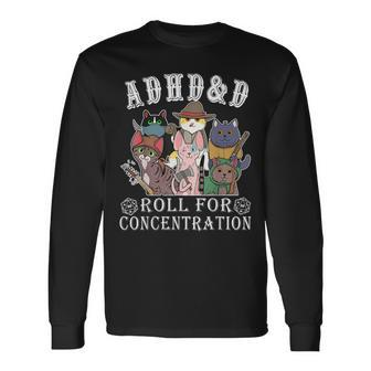 Cats Rpg Gamer Roll For Concentration D20 Dice Nerdy Kid Long Sleeve T-Shirt - Seseable
