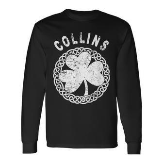 Celtic Theme Collins Irish Family Name Long Sleeve T-Shirt - Seseable