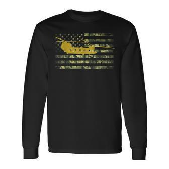 Ch-47 Chinook Camo Flag Military Helicopter Long Sleeve T-Shirt - Monsterry