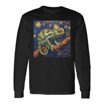 Chameleon Van Gogh Style Starry Night Long Sleeve T-Shirt - Thegiftio UK