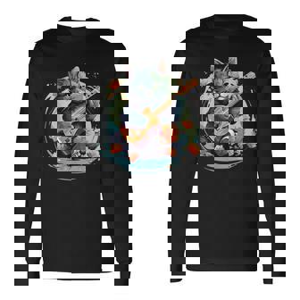 Chat Jouant Ukulélé Guitare Chat Guitare Musique T-shirt à manches longues - Cadeauxyz