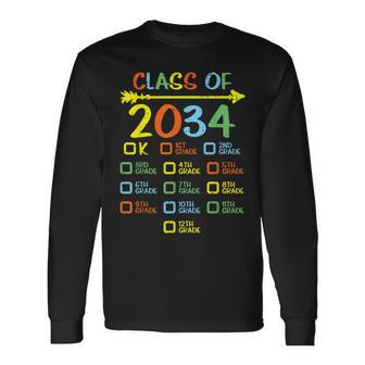 Checklist Handprint Class Of 2034 Grow With Me Boys Girls Long Sleeve T-Shirt - Monsterry CA