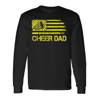 Cheer Dad Cheerleading Usa Flag Fathers Day Cheerleader Long Sleeve T-Shirt - Seseable